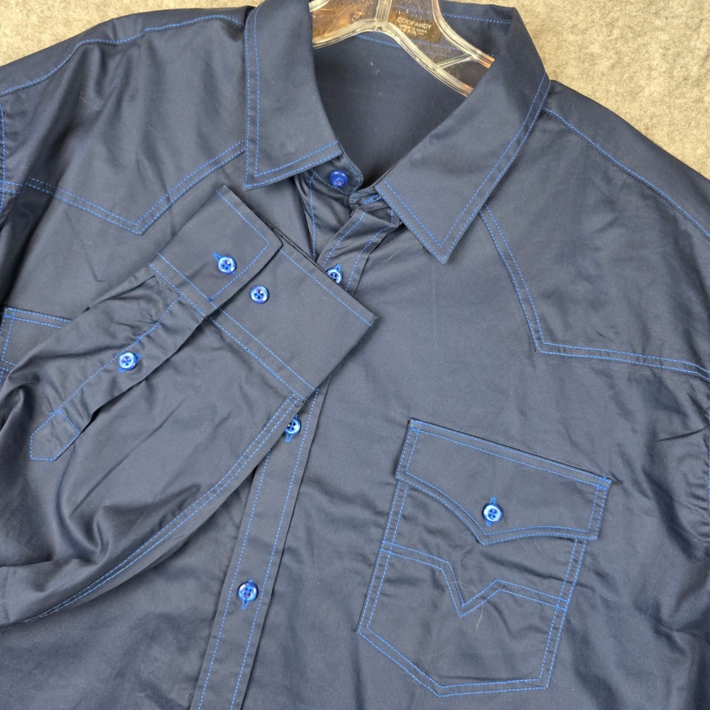 Coofandy Men Western Shirt XXL Navy Blue 100% Cotton Contrast Stitch Cowboy Long